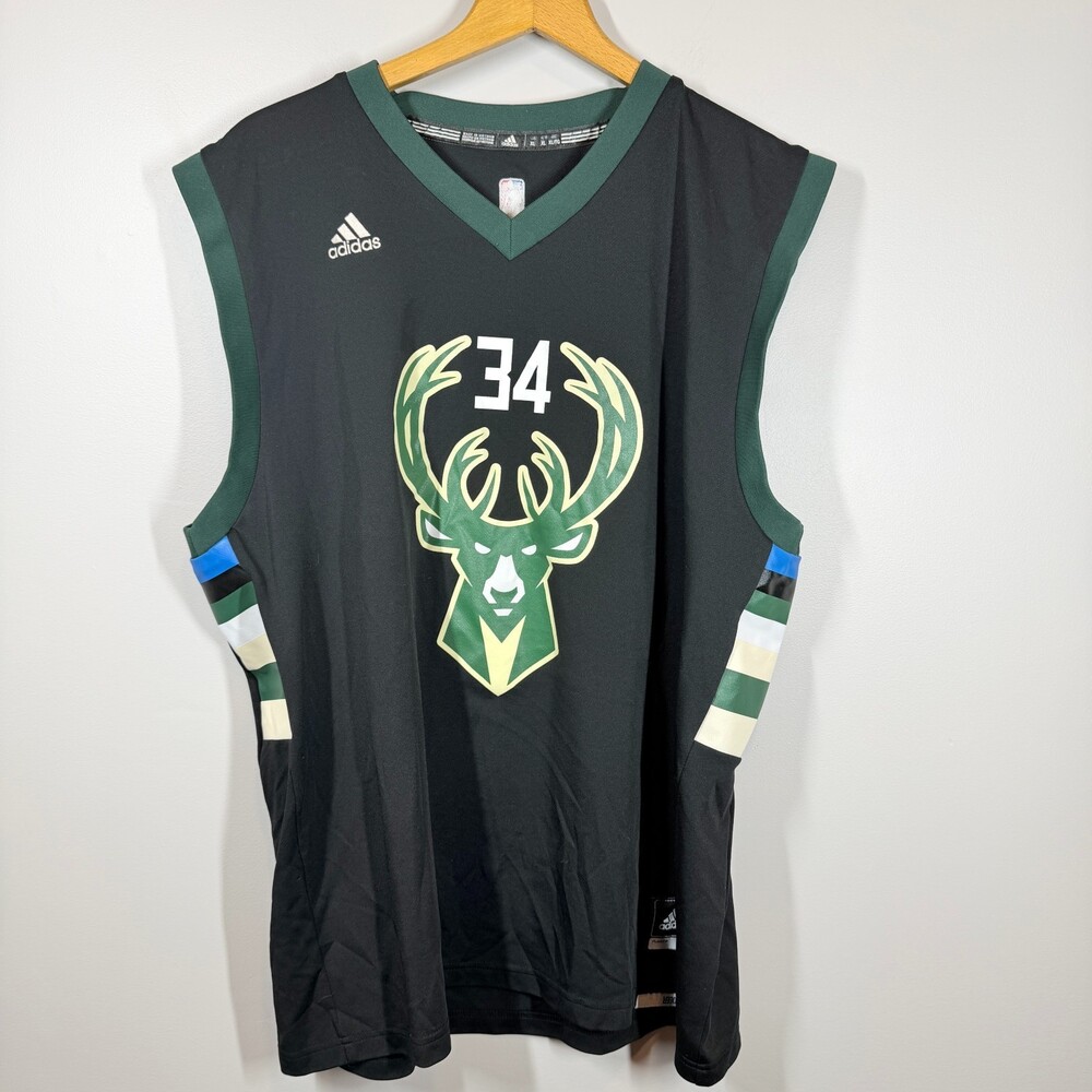 Adidas Milwaukee Bucks Giannis Antetokounmpo 34 Jersey Black XL Basketball Green